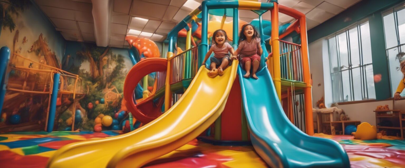 Children playing on indoor slide and climber