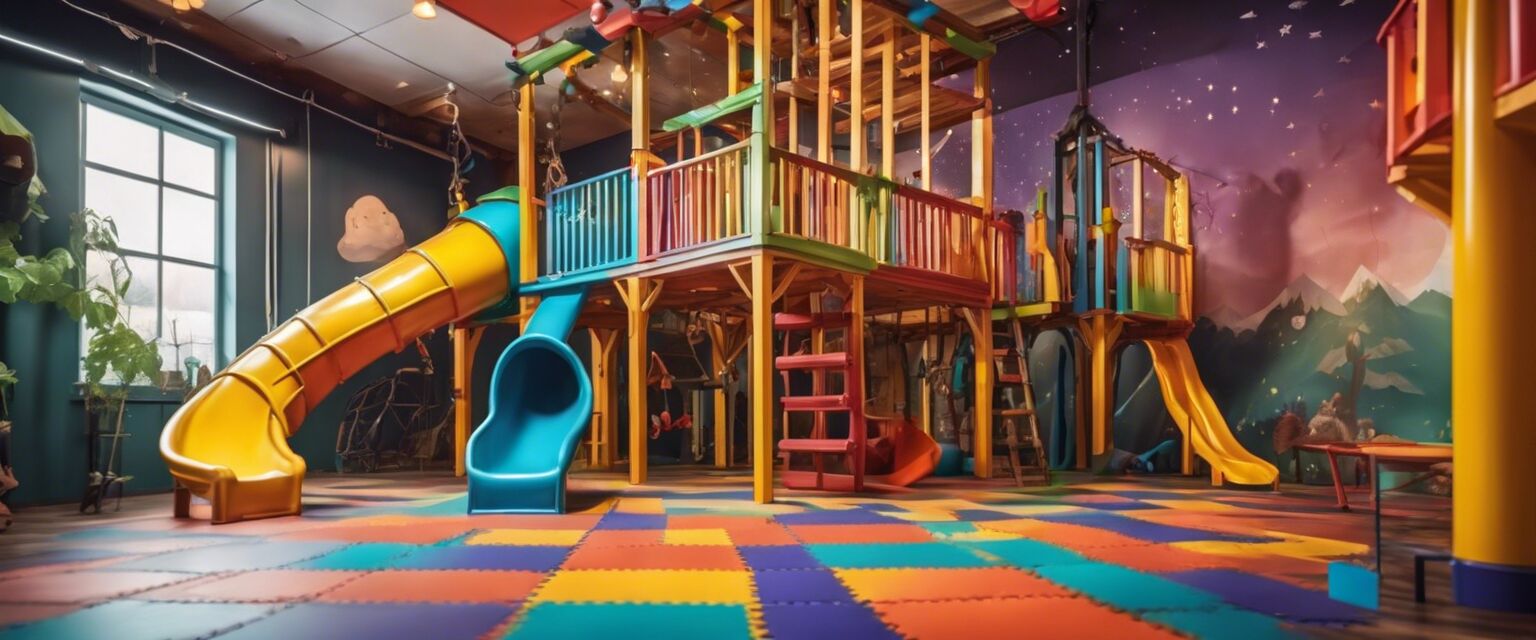 Indoor play area with DIY climbers and slides