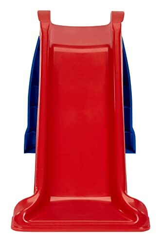 Red plastic children's slide with blue sides.