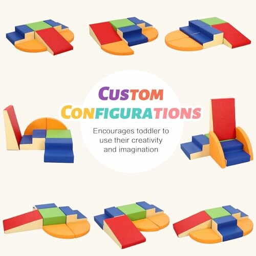 Various configurations of toddler foam play blocks.