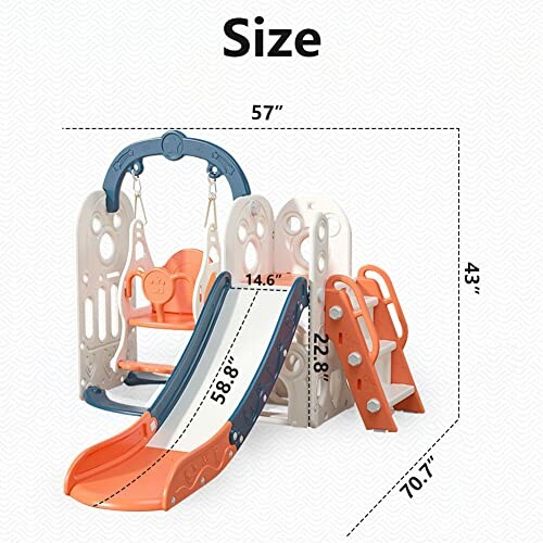 Toddler slide and swing set with dimensions.