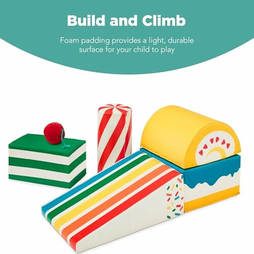 Colorful toddler playset with foam blocks and ramp.